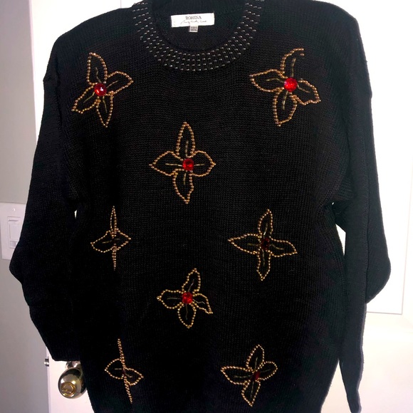 NEW-Rhinestones Black Cardigan Sweater Top - Picture 1 of 12